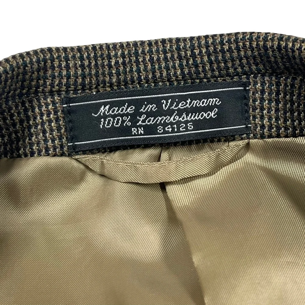 Bill Blass Lambswool Blazer Mens 42S Brown Suede Elbow Patch Blazer Check Tweed